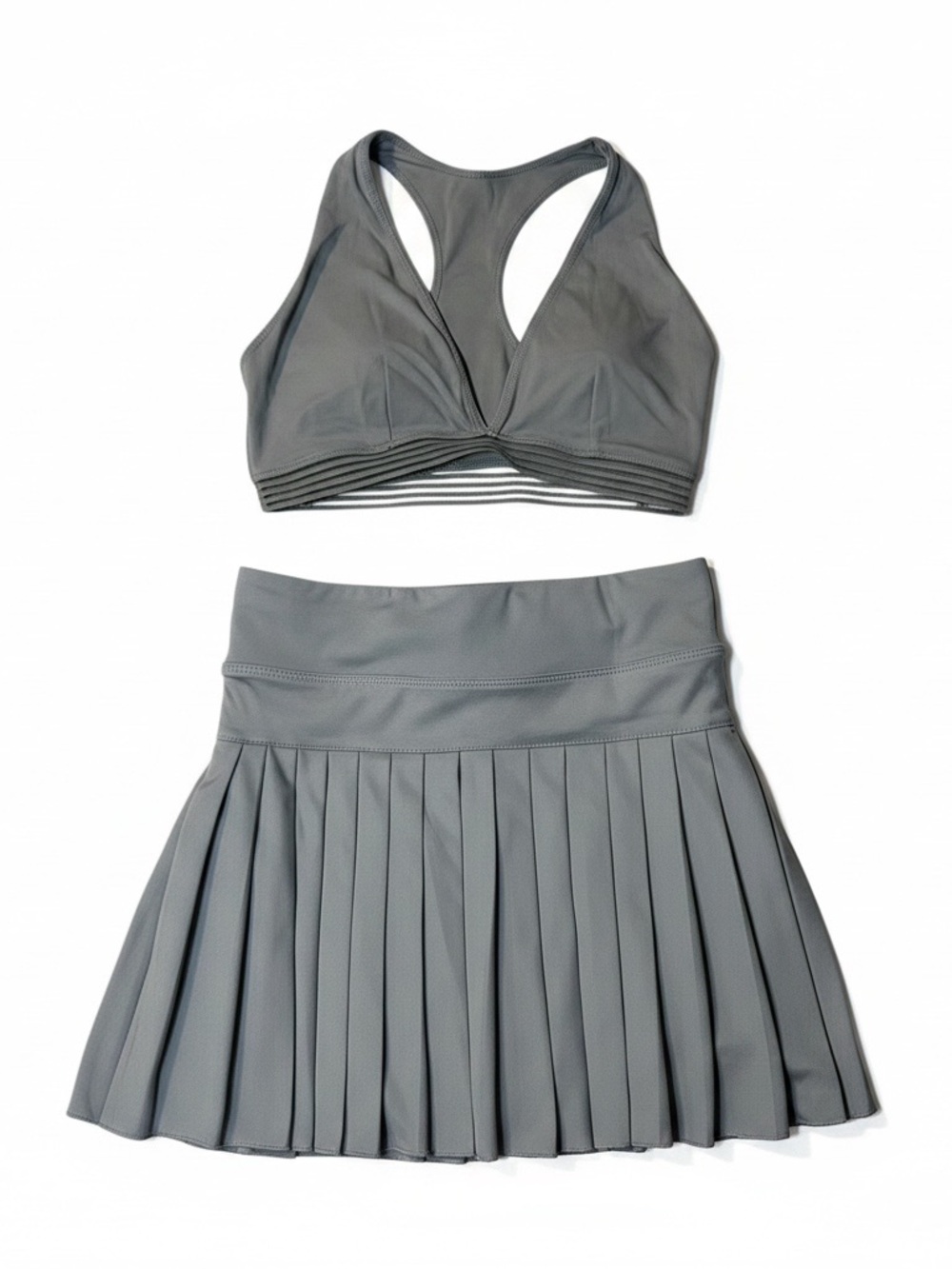 Gray Athletic Sports Bra and Pleated Skirt Set - Small
